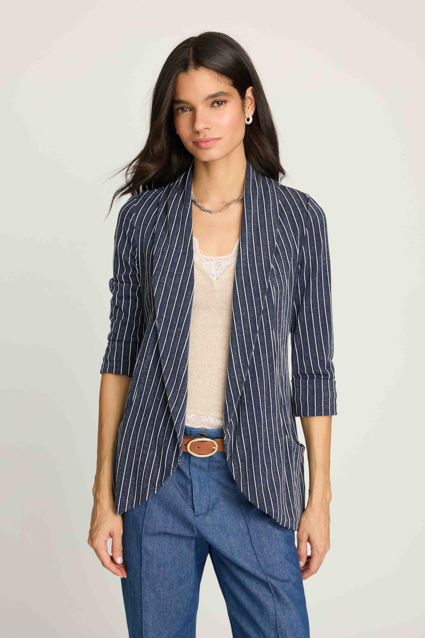 Melanie Knit Jacket in Stripes - Navy