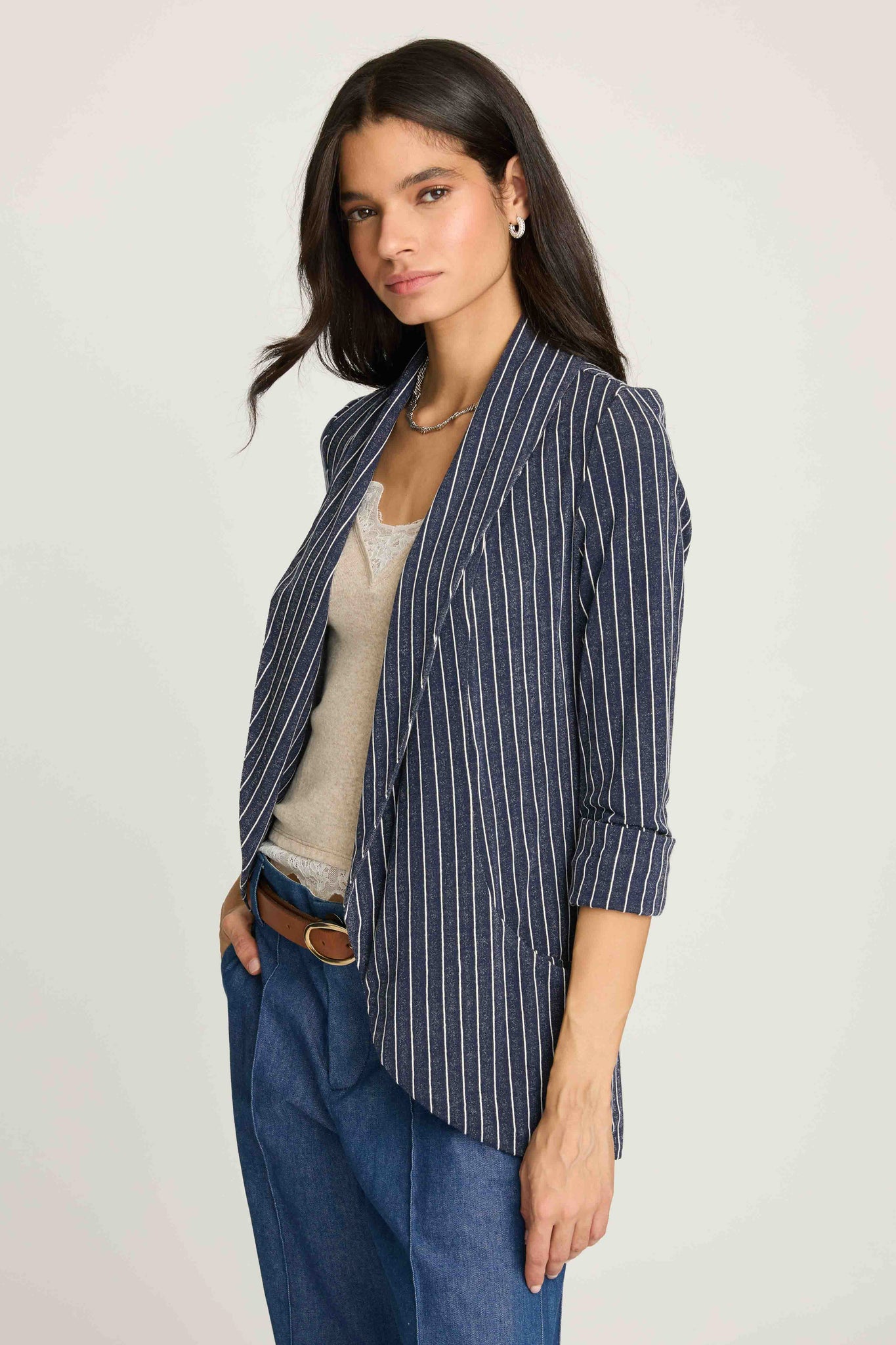 Melanie Knit Jacket in Stripes - Navy