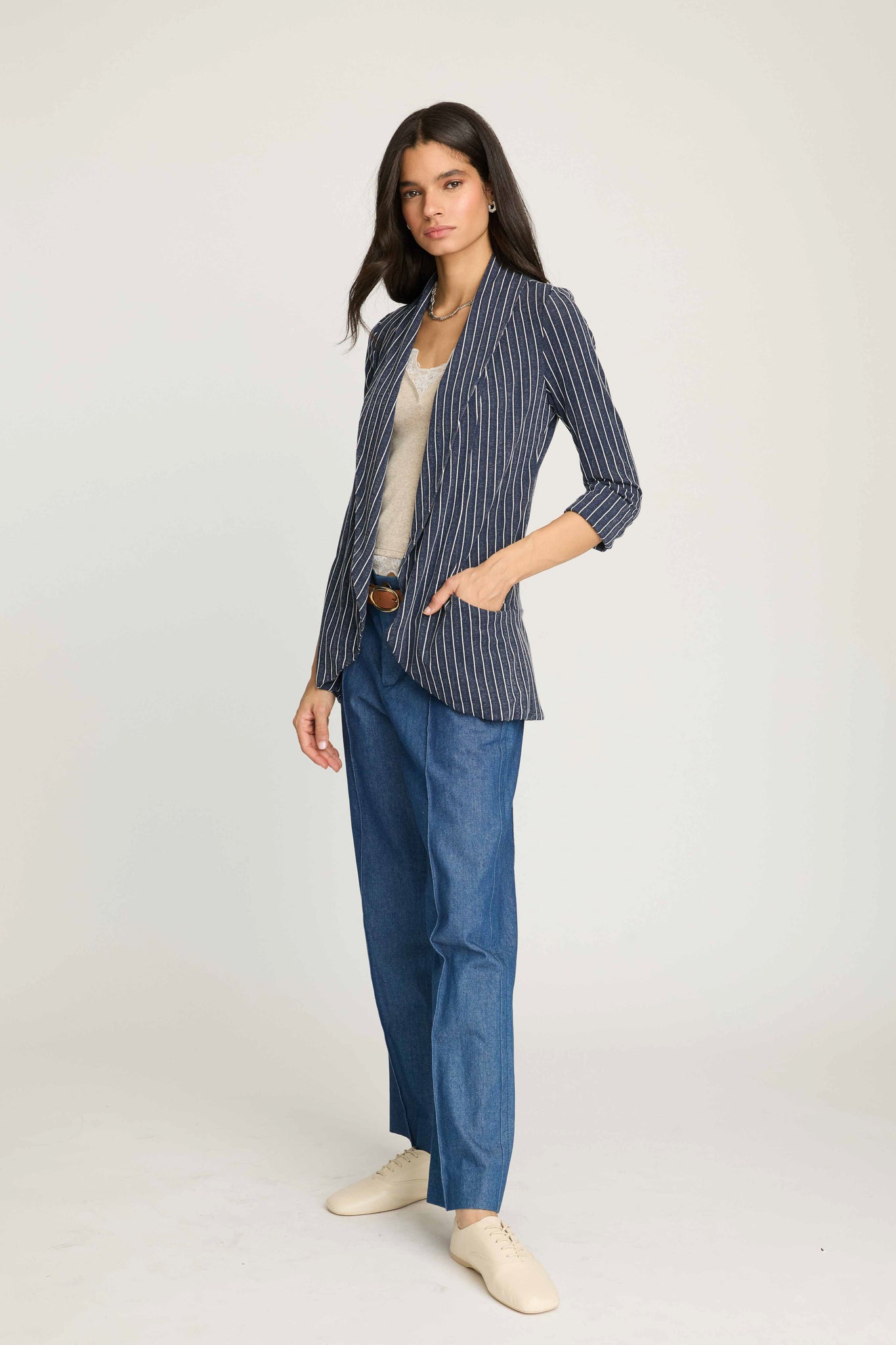 Melanie Knit Jacket in Stripes - Navy