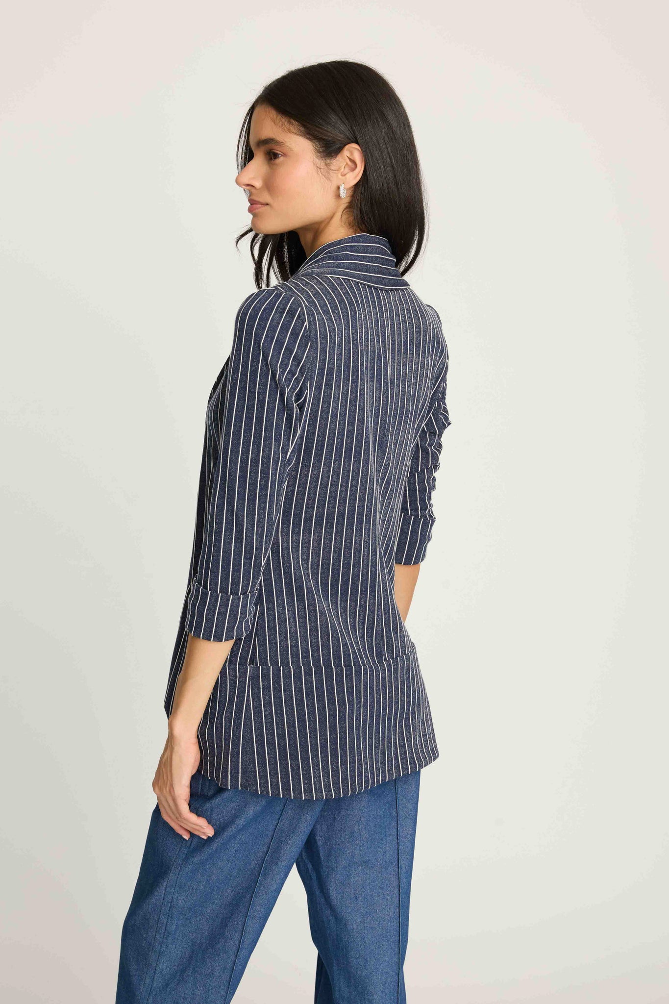 Melanie Knit Jacket in Stripes - Navy