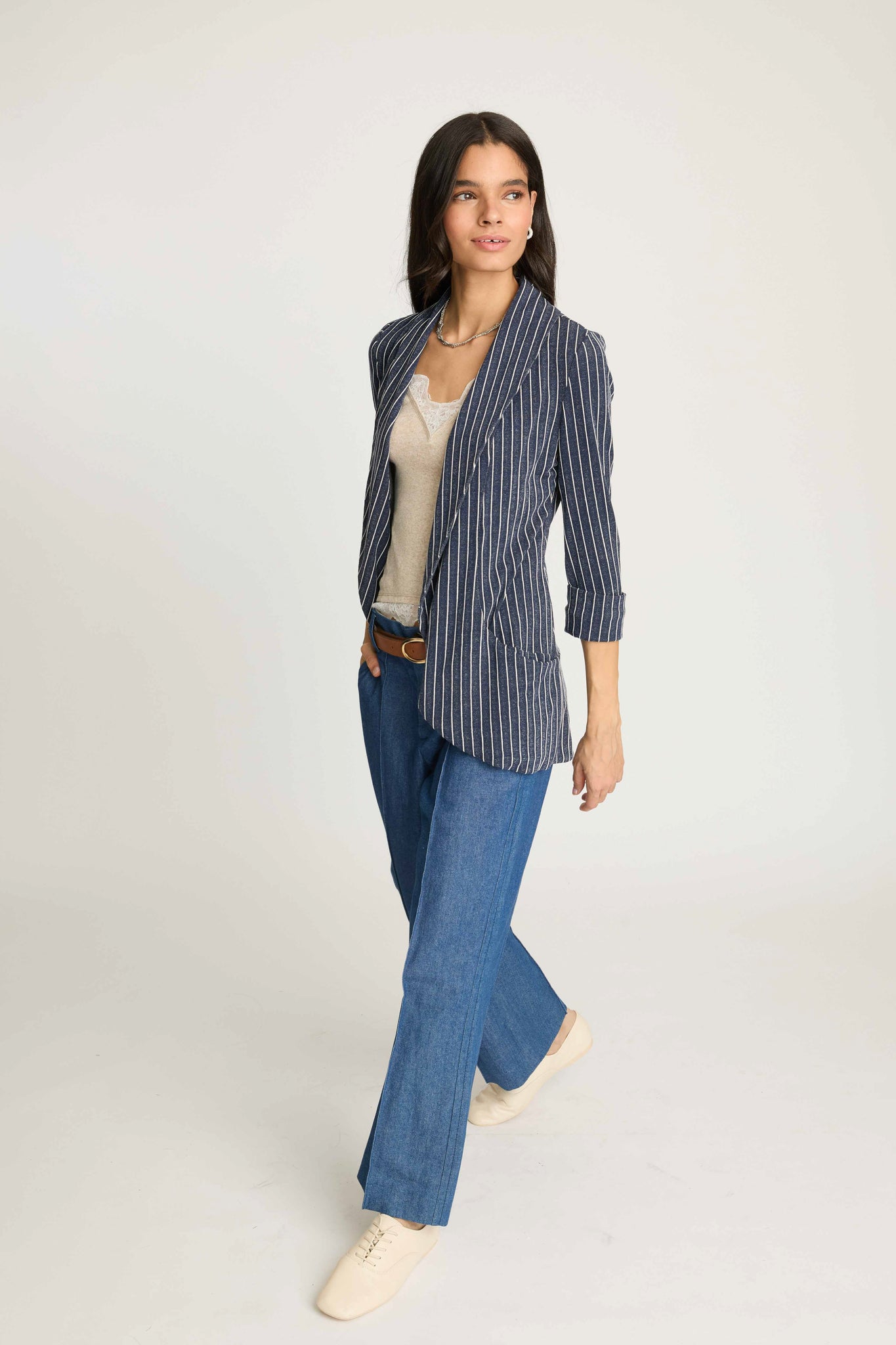 Melanie Knit Jacket in Stripes - Navy