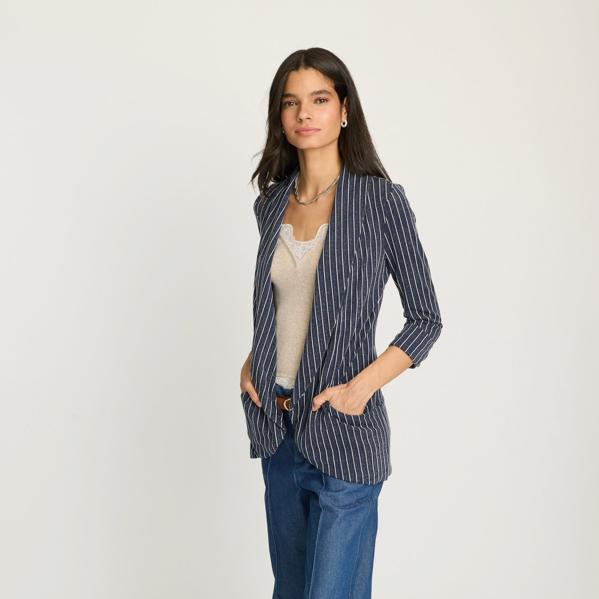Melanie Knit Jacket in Stripes - Navy