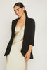 Melanie knit jacket, shawl knit jacket, 3/4 sleeve, crepe knit fabric, soft, stretch, open front, front pockets