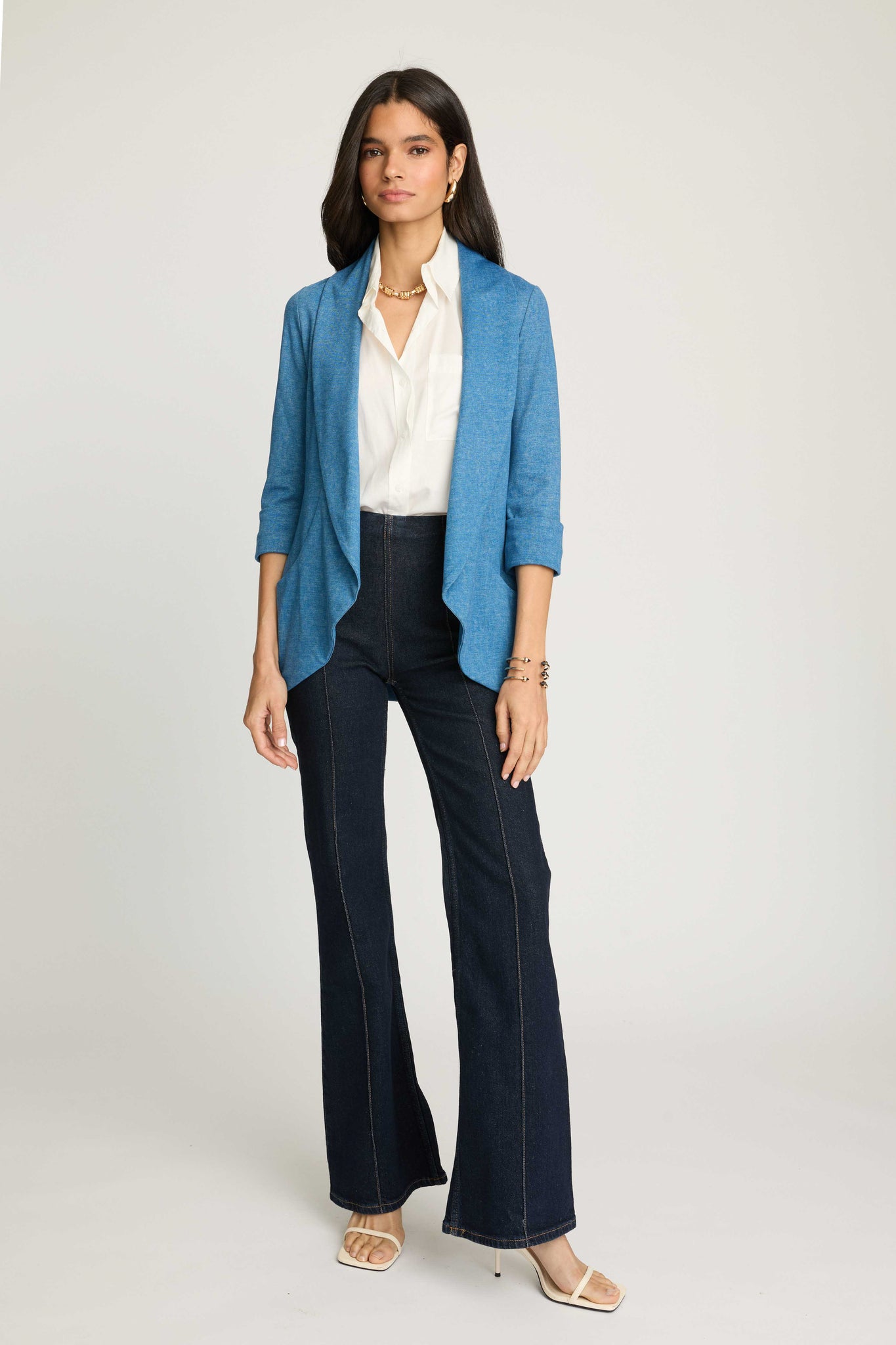 Melanie Knit Jacket in Denim Finish - Light Denim blue