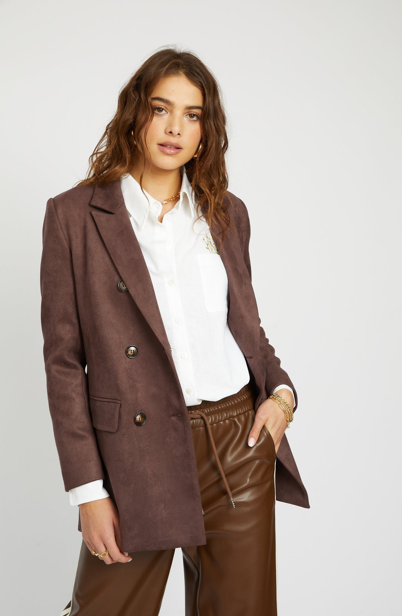 Emory Faux Suede Blazer in Chocolate