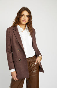 Emory Faux Suede Blazer in Chocolate