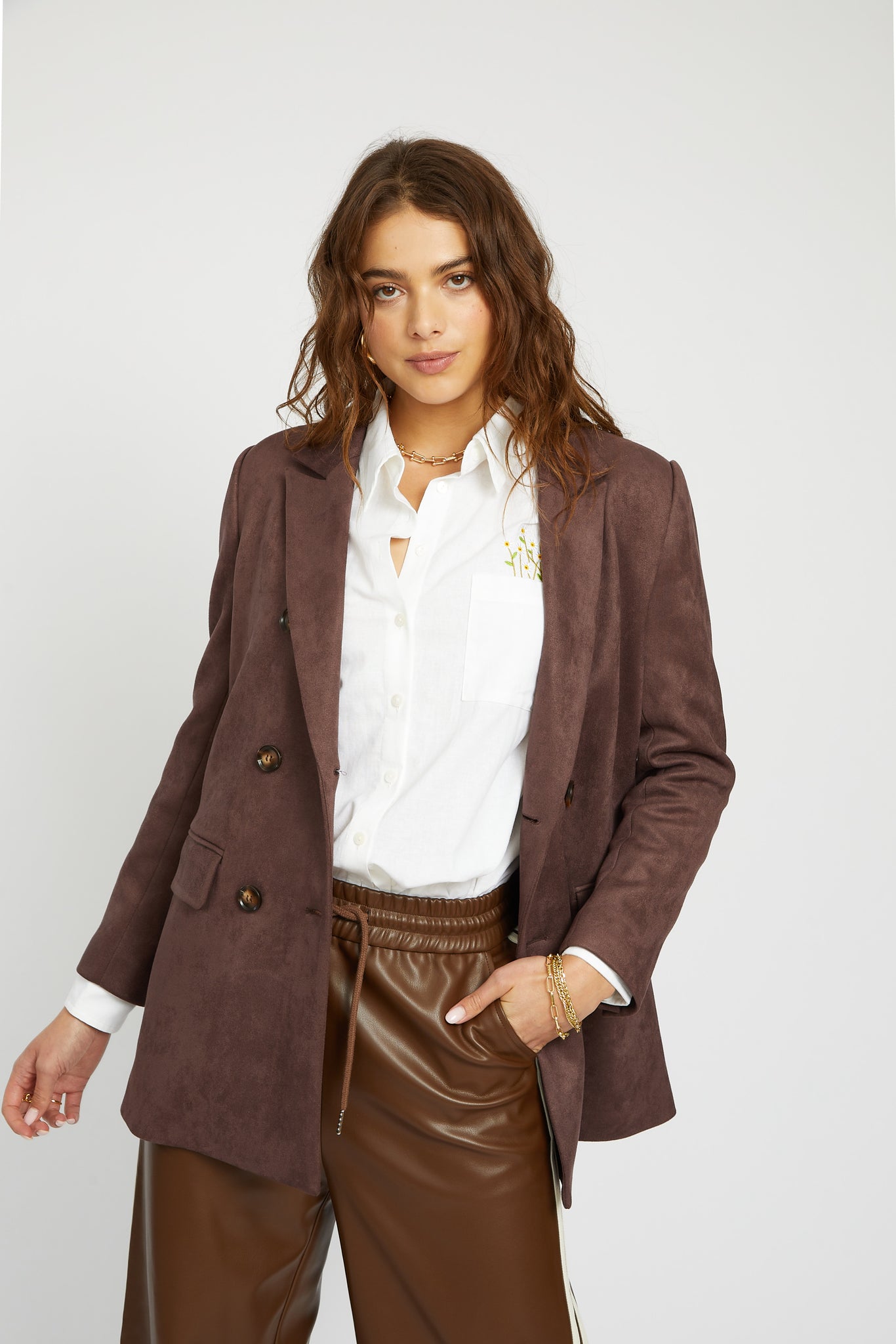 Emory Faux Suede Blazer in Chocolate