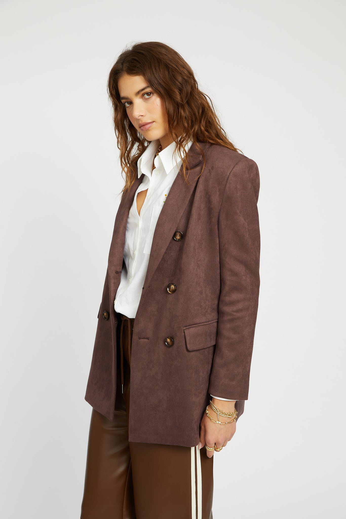 Emory Faux Suede Blazer in Chocolate