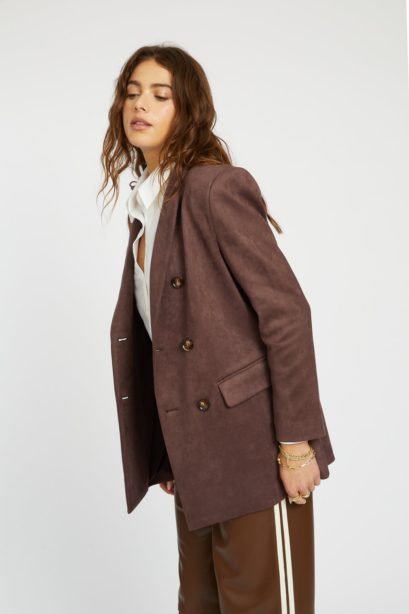 Emory Faux Suede Blazer in Chocolate