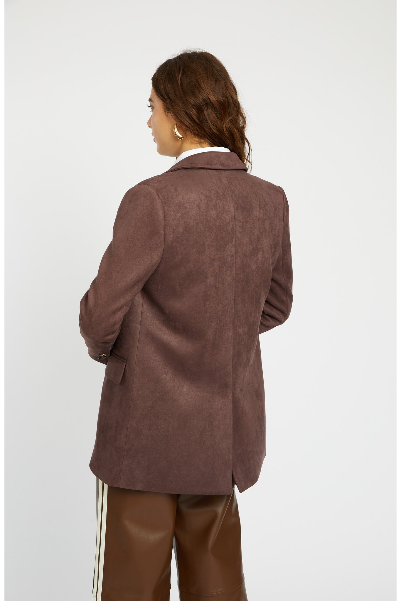 Emory Faux Suede Blazer in Chocolate