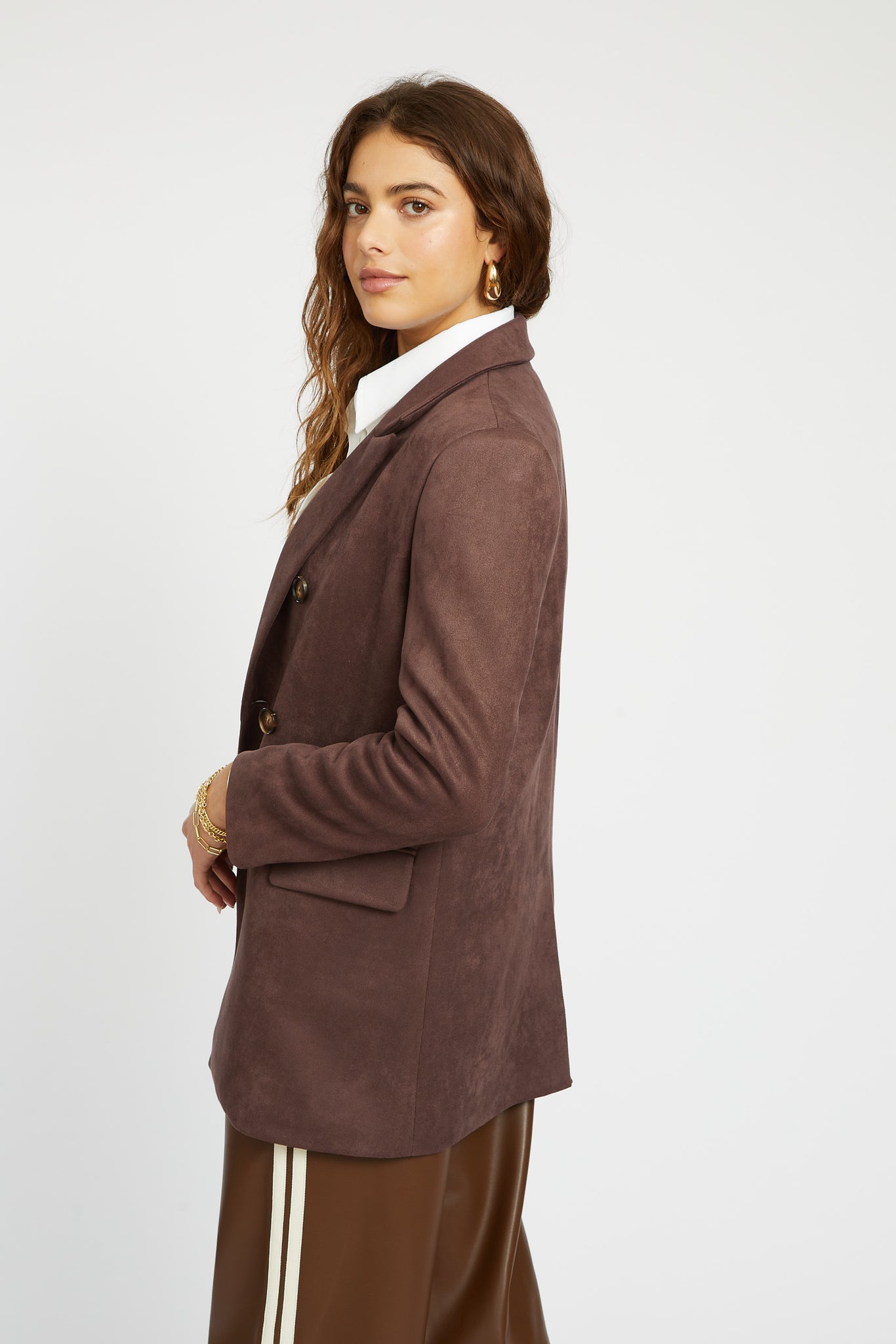 Emory Faux Suede Blazer in Chocolate