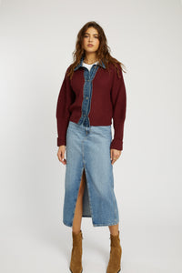 Piper Denim Trim Sweater - Burgundy