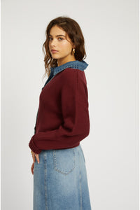 Piper Denim Trim Sweater - Burgundy