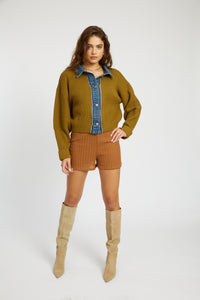 Piper Denim Trim Sweater - Olive