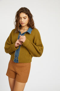 Piper Denim Trim Sweater - Olive