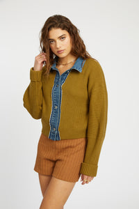 Piper Denim Trim Sweater - Olive