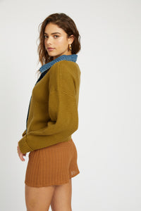 Piper Denim Trim Sweater - Olive