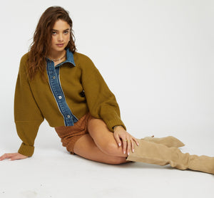 Piper Denim Trim Sweater - Olive