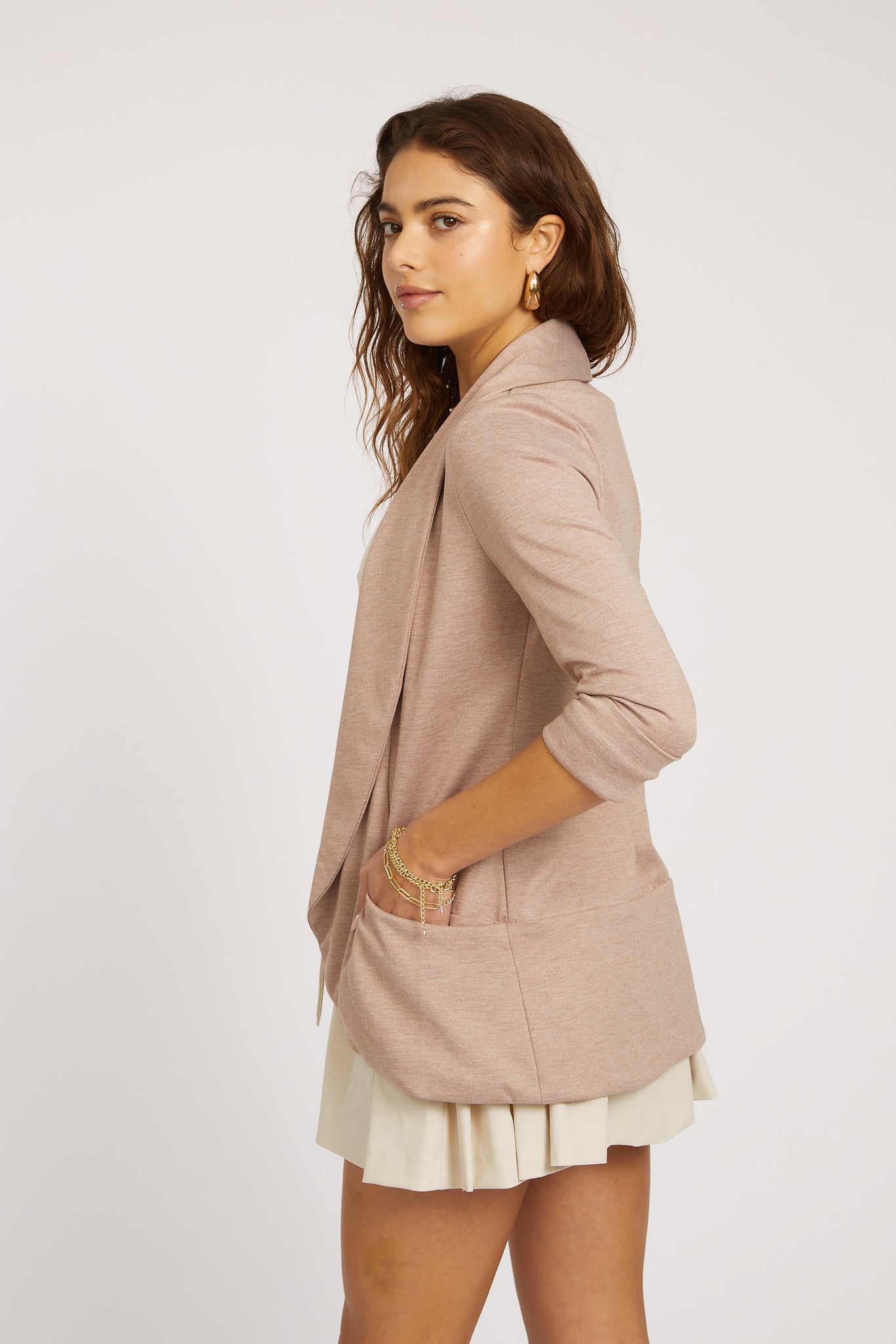 Melanie Knit Jacket in Piqué - Pink Beige