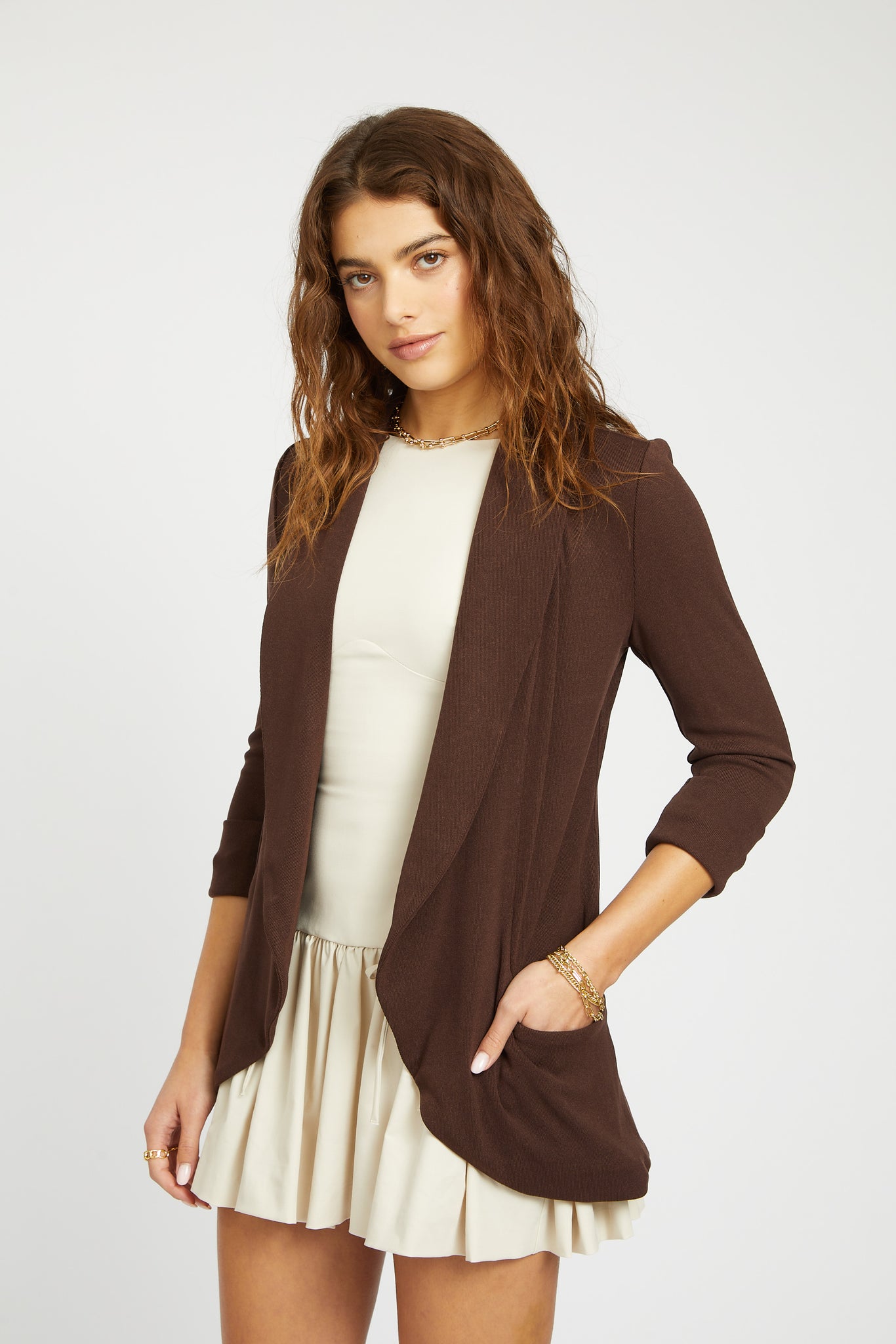 Melanie Knit Jacket in Rib Knit - Chocolate