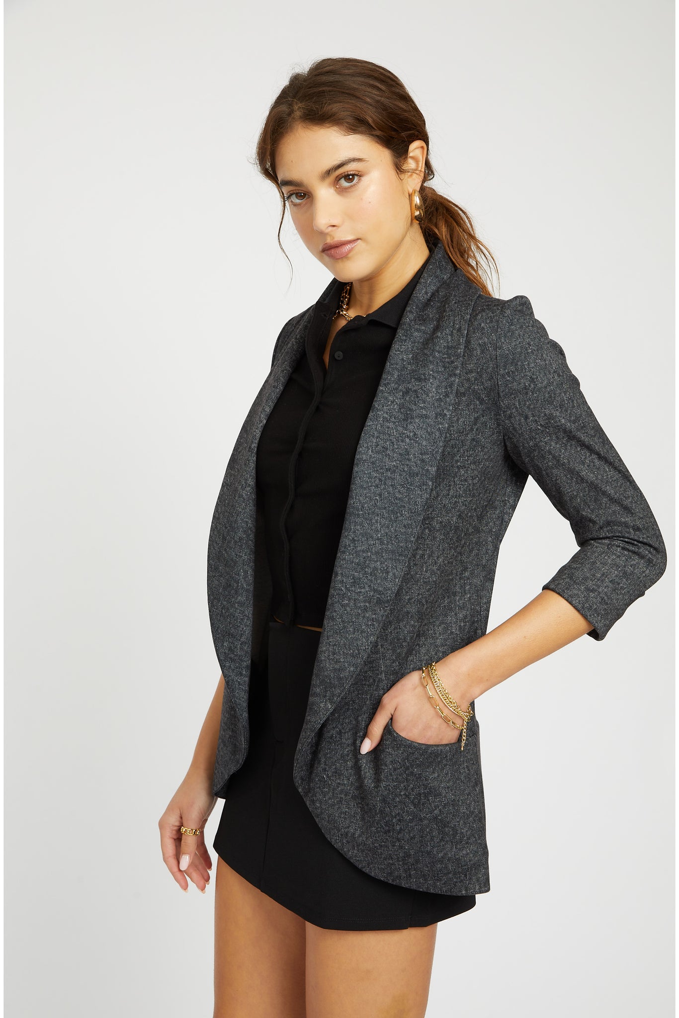 Melanie Knit Jacket in Denim Finish - Charcoal