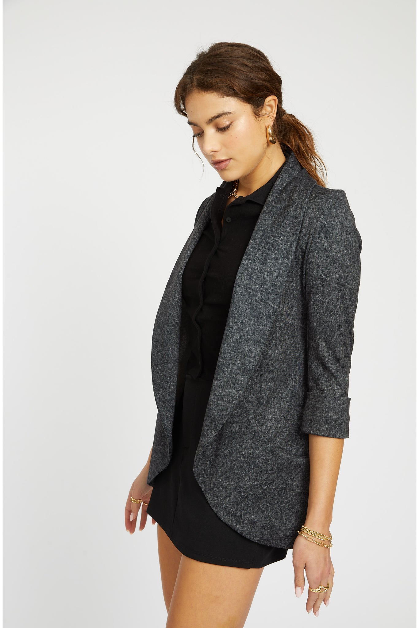 Melanie Knit Jacket in Denim Finish - Charcoal