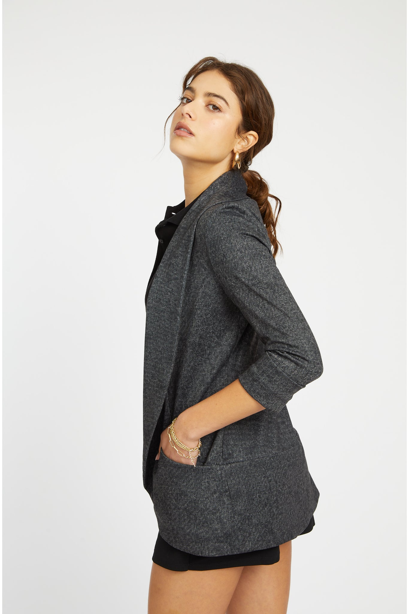 Melanie Knit Jacket in Denim Finish - Charcoal