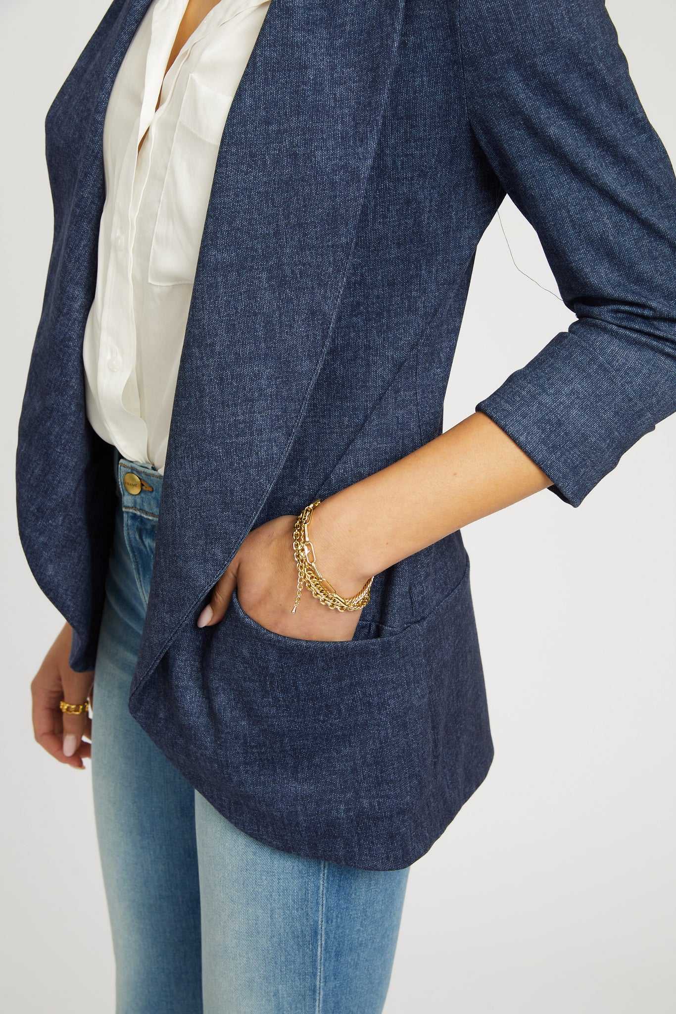 Melanie Knit Jacket in Denim Finish - Indigo Blue