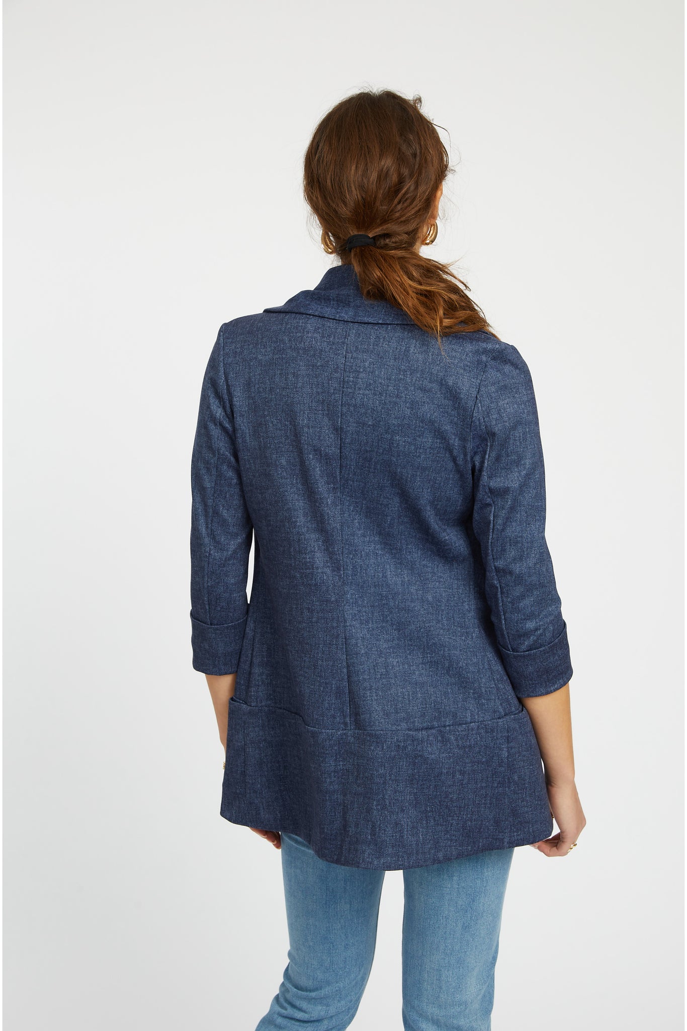 Melanie Knit Jacket in Denim Finish - Indigo Blue