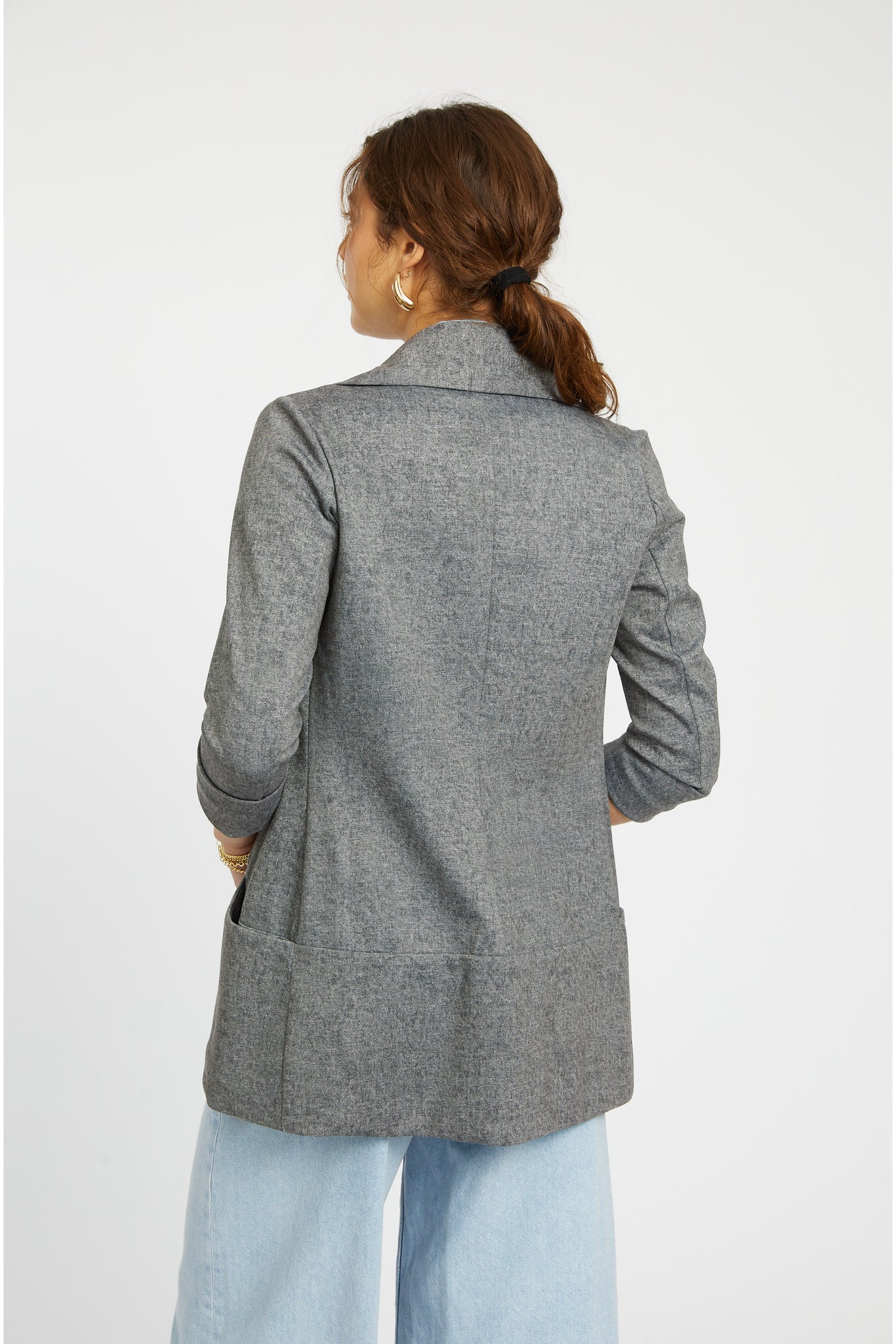 Melanie Knit Jacket in Denim Finish - Light Grey