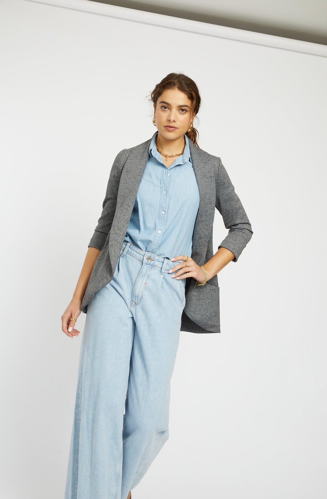 Melanie Knit Jacket in Denim Finish - Light Grey