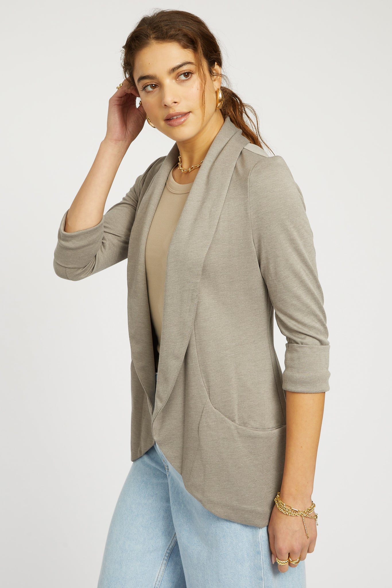 Melanie Knit Jacket in Piqué - Taupe