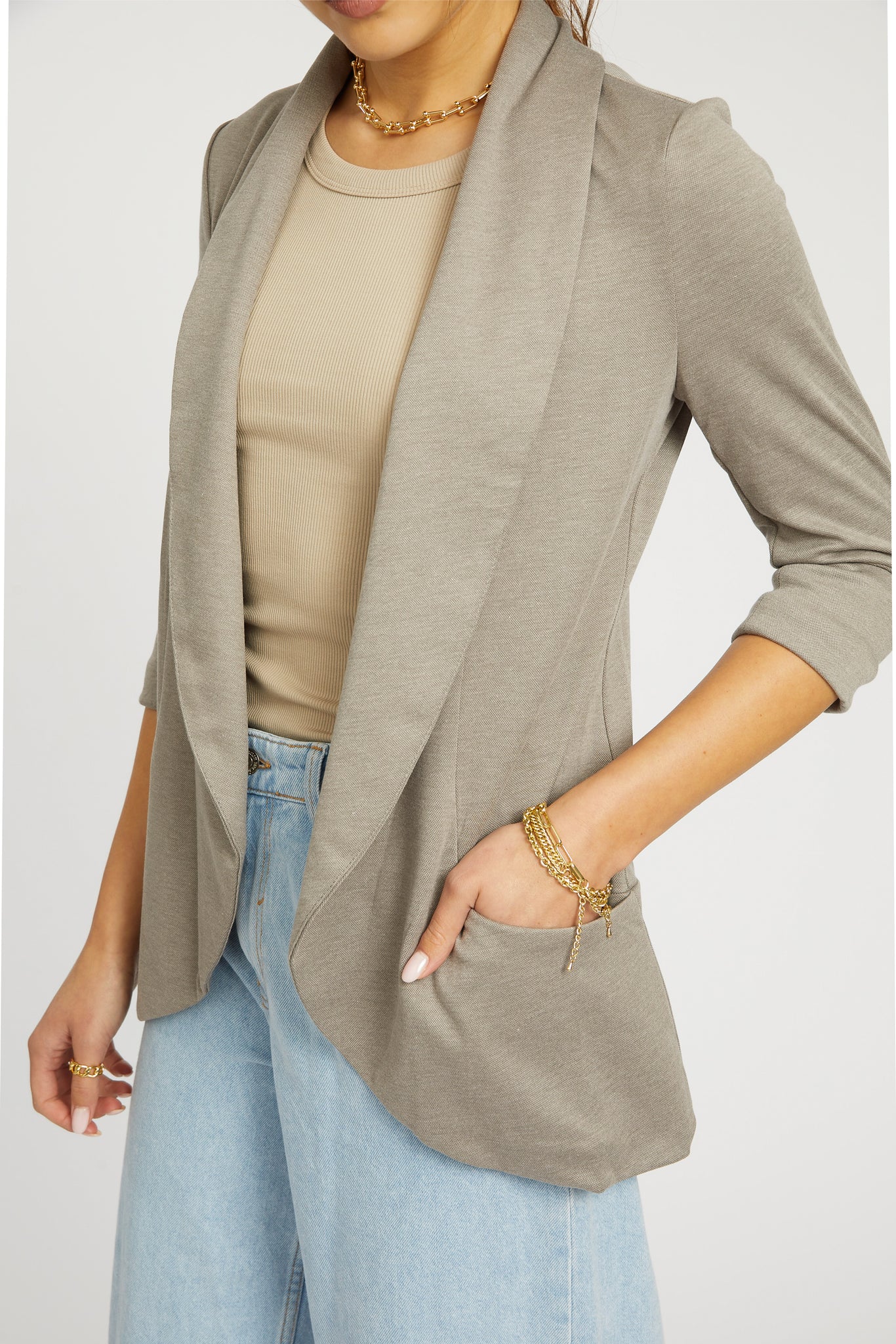 Melanie Knit Jacket in Piqué - Taupe