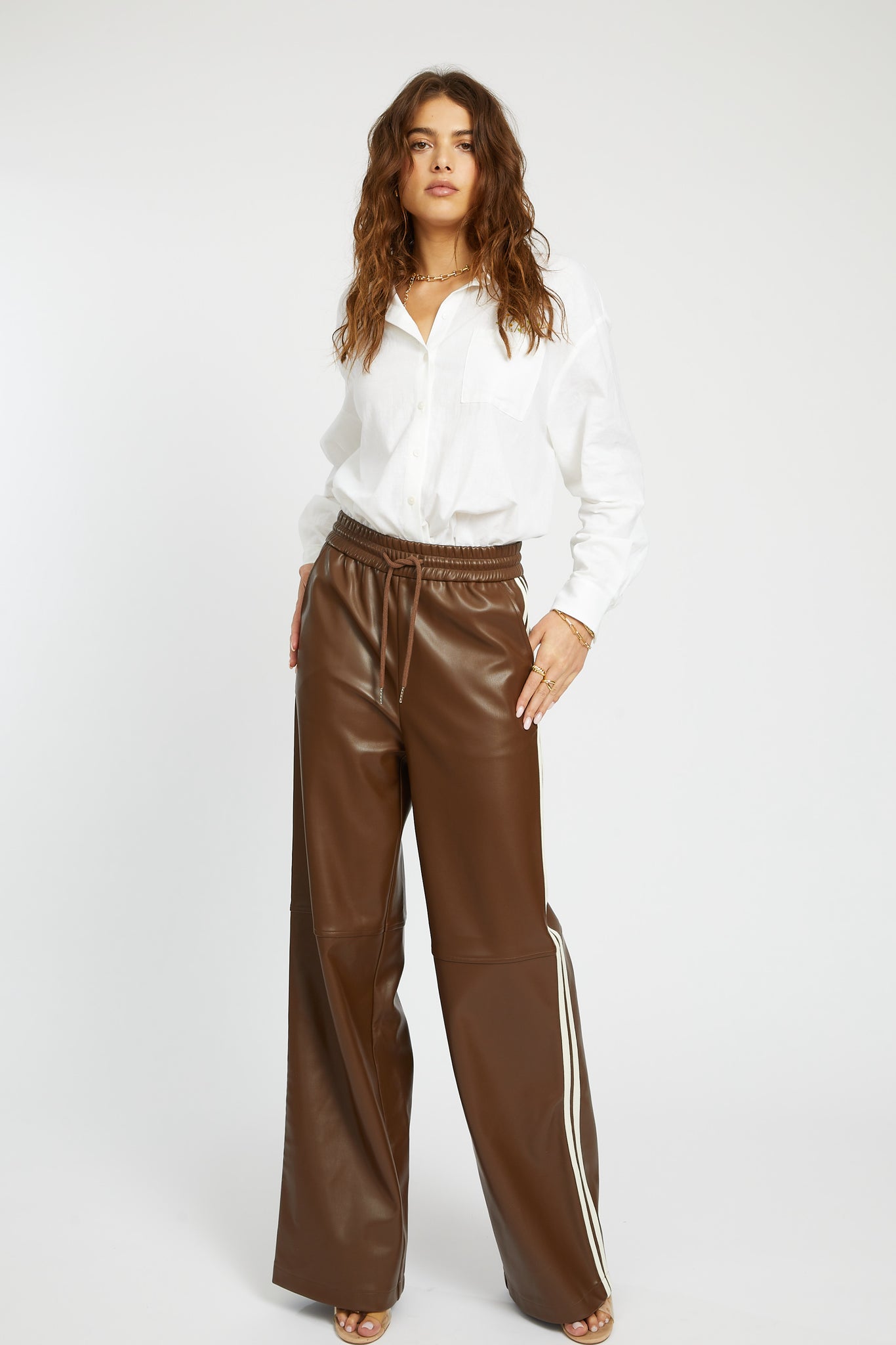 Rebecca side striped faux leather pant