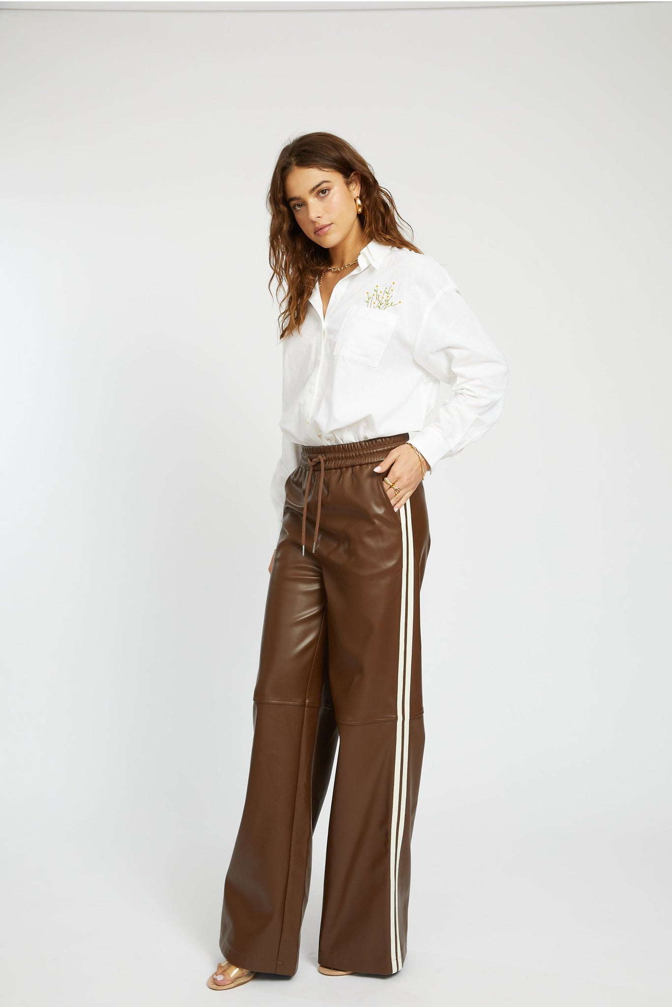 Rebecca side striped faux leather pant