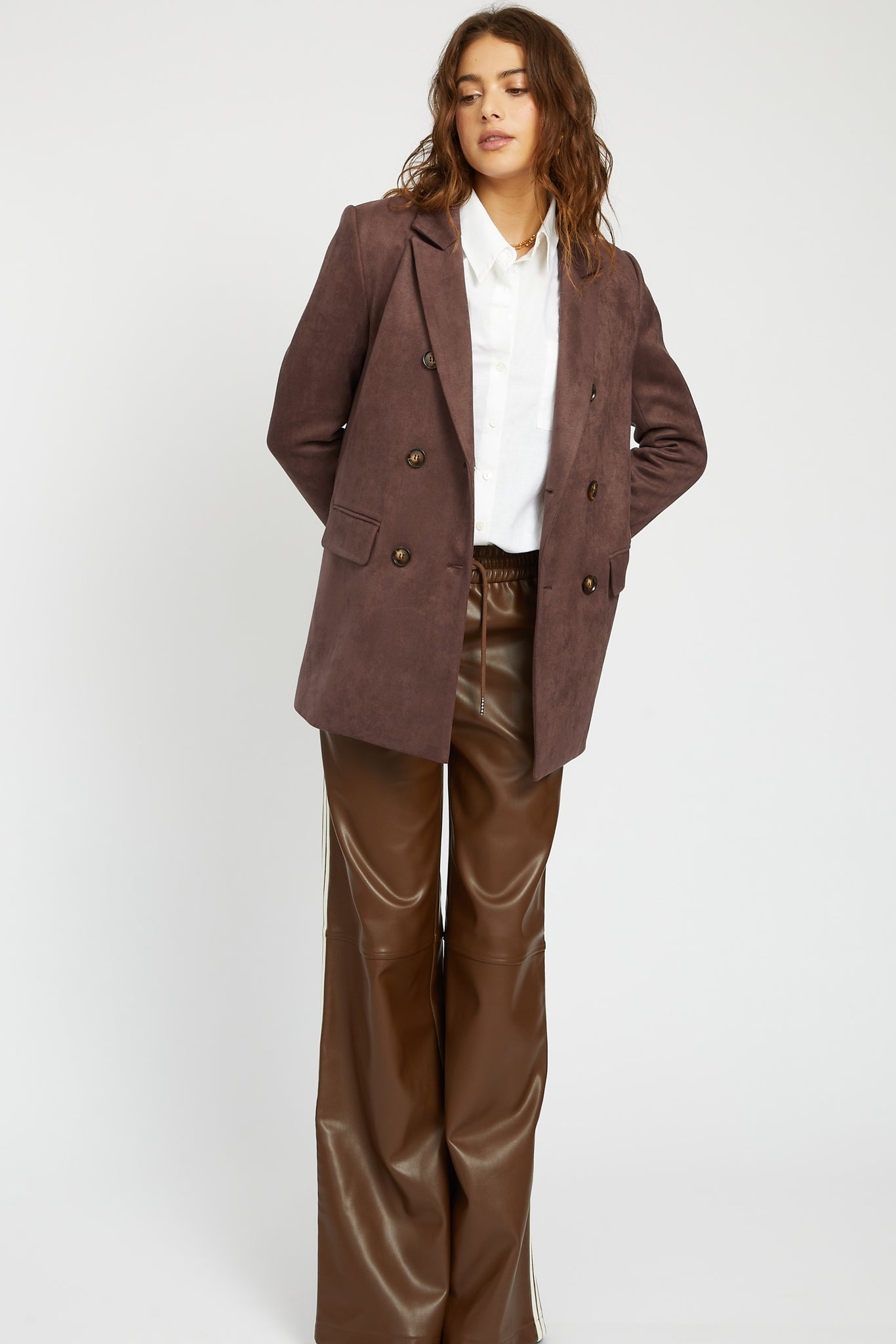 Emory Faux Suede Blazer in Chocolate