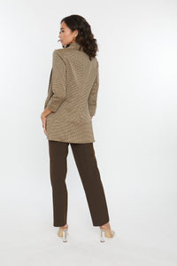 Melanie Knit Jacket in Houndstooth Pattern- Light Brown