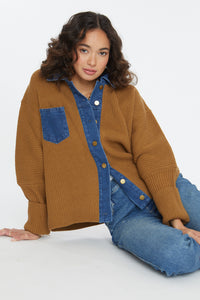 Tobi Demin Mixed Sweater Cardigan