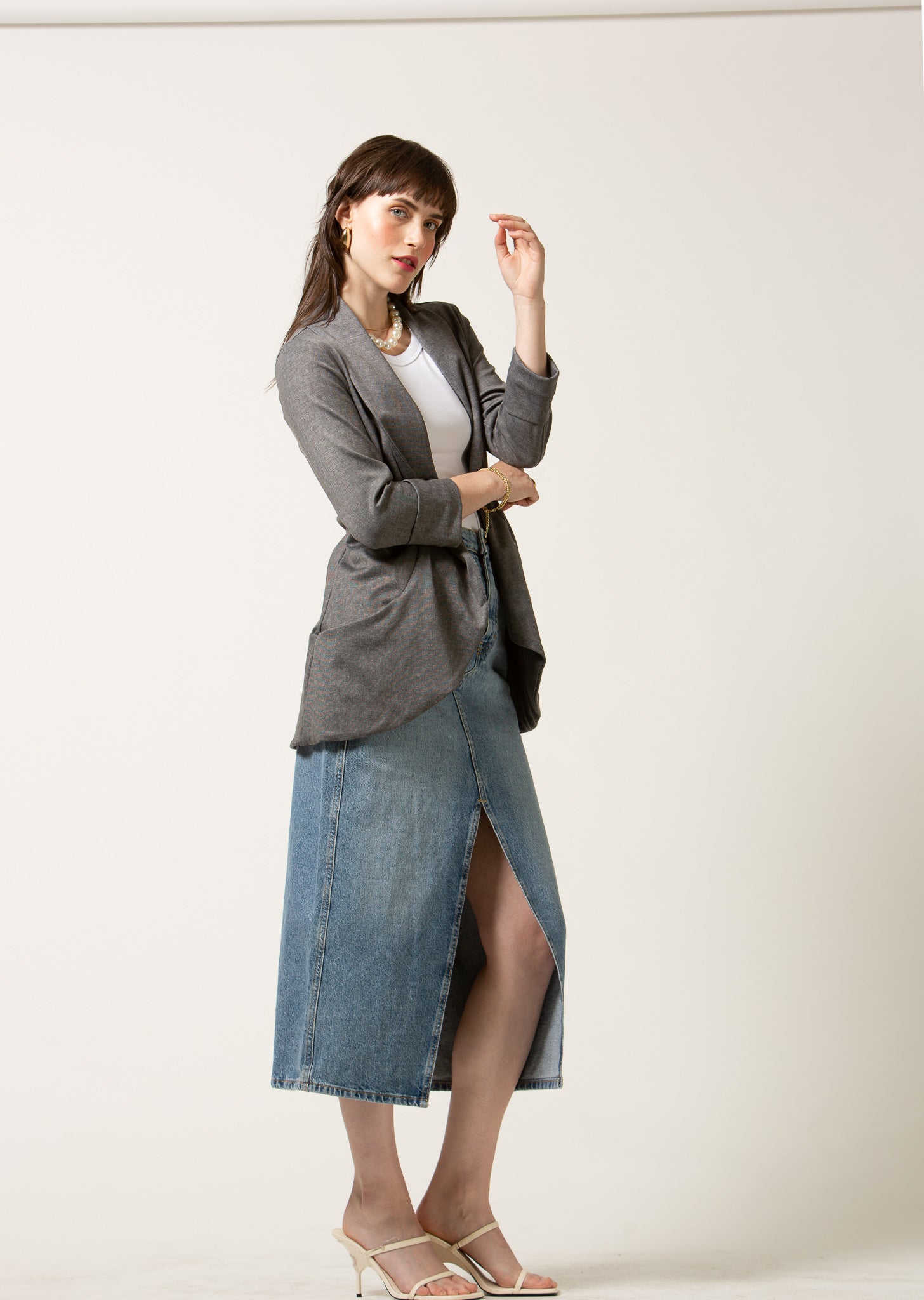 Melanie Knit Jacket in Denim Finish - Light Grey