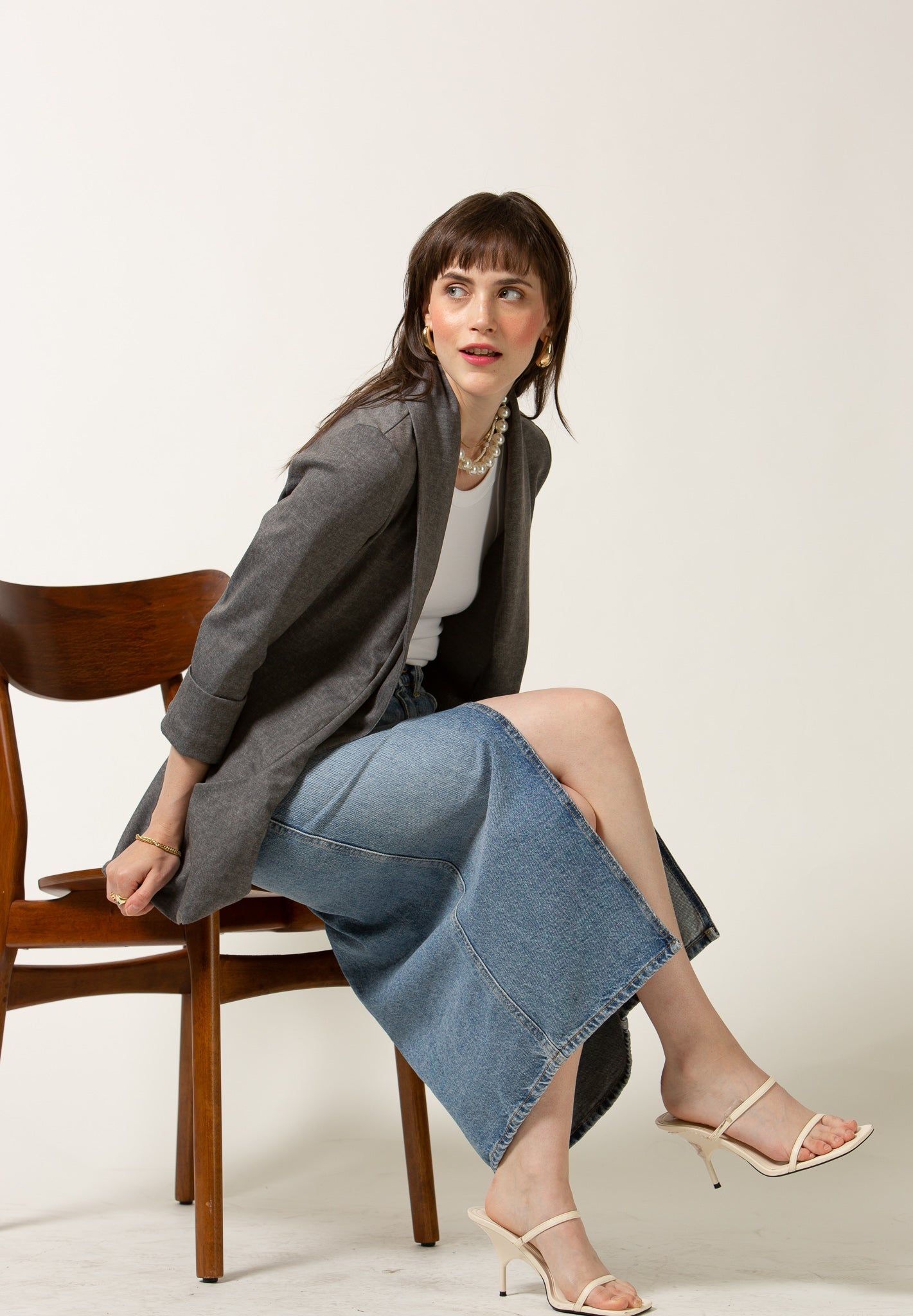 Melanie Knit Jacket in Denim Finish - Light Grey