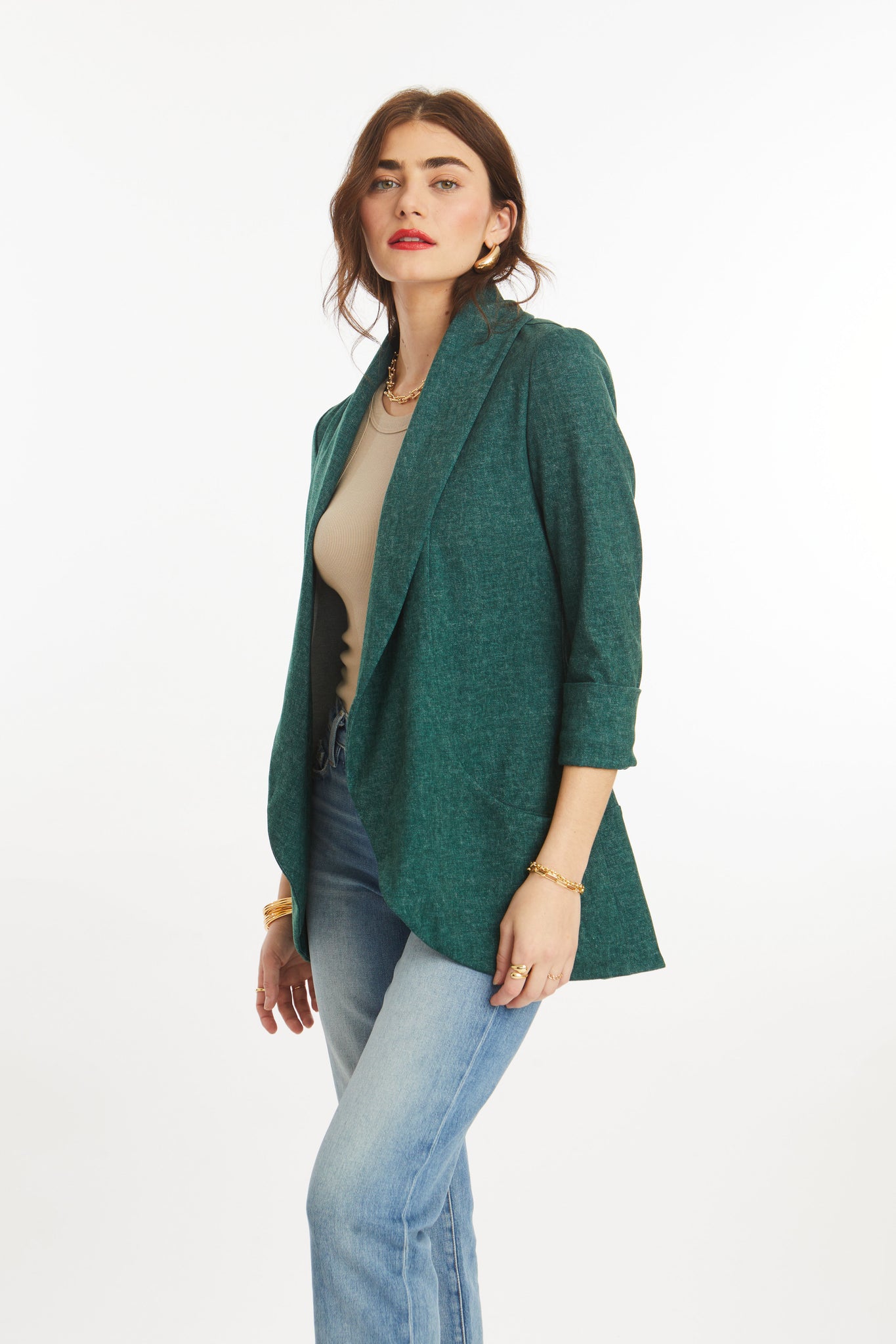 Melanie Knit Jacket in Denim Finish- Deep Green
