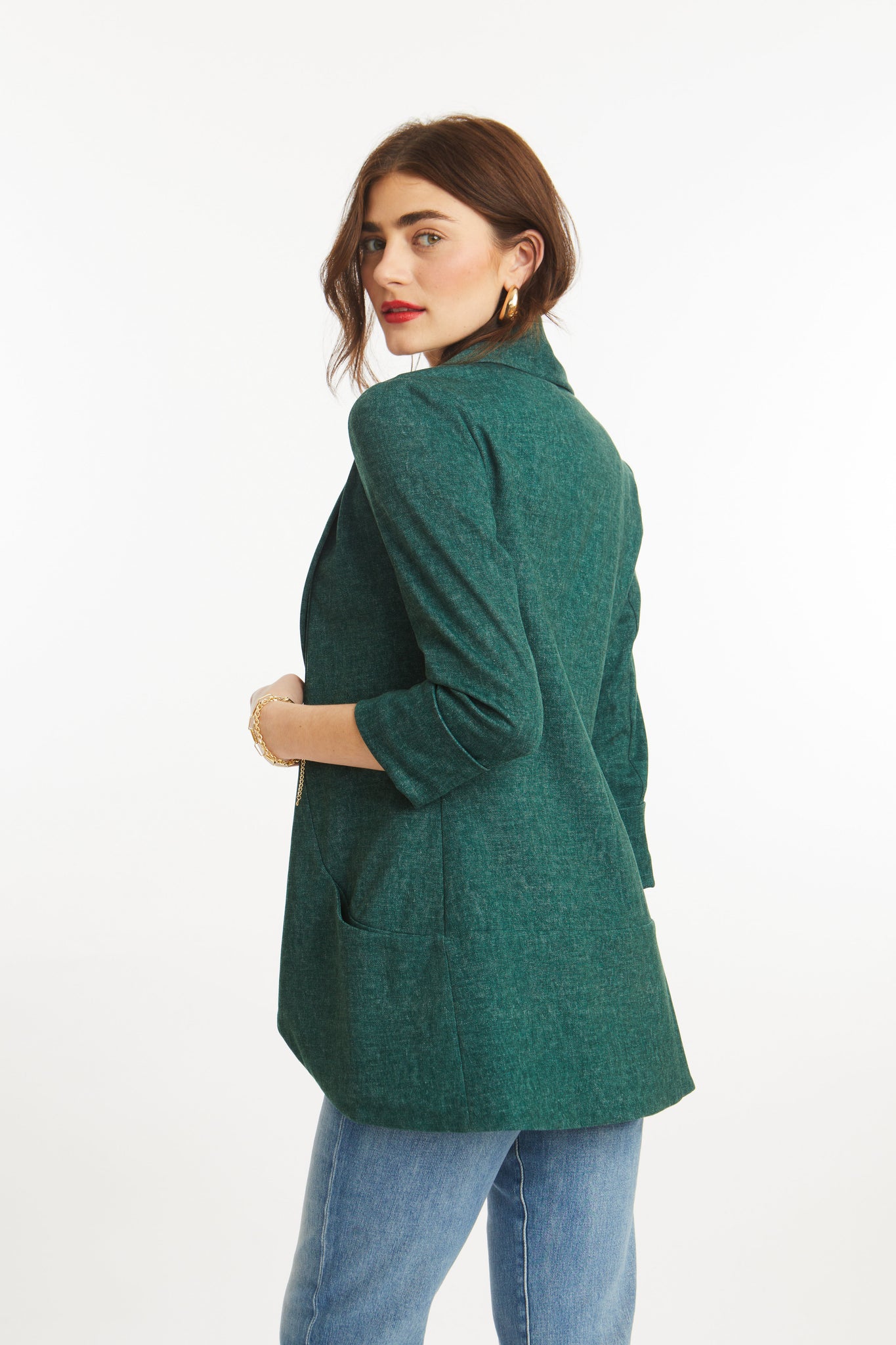 Melanie Knit Jacket in Denim Finish- Deep Green