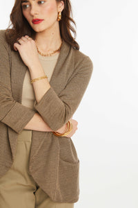 Melanie Knit Jacket in Houndstooth Pattern- Light Brown