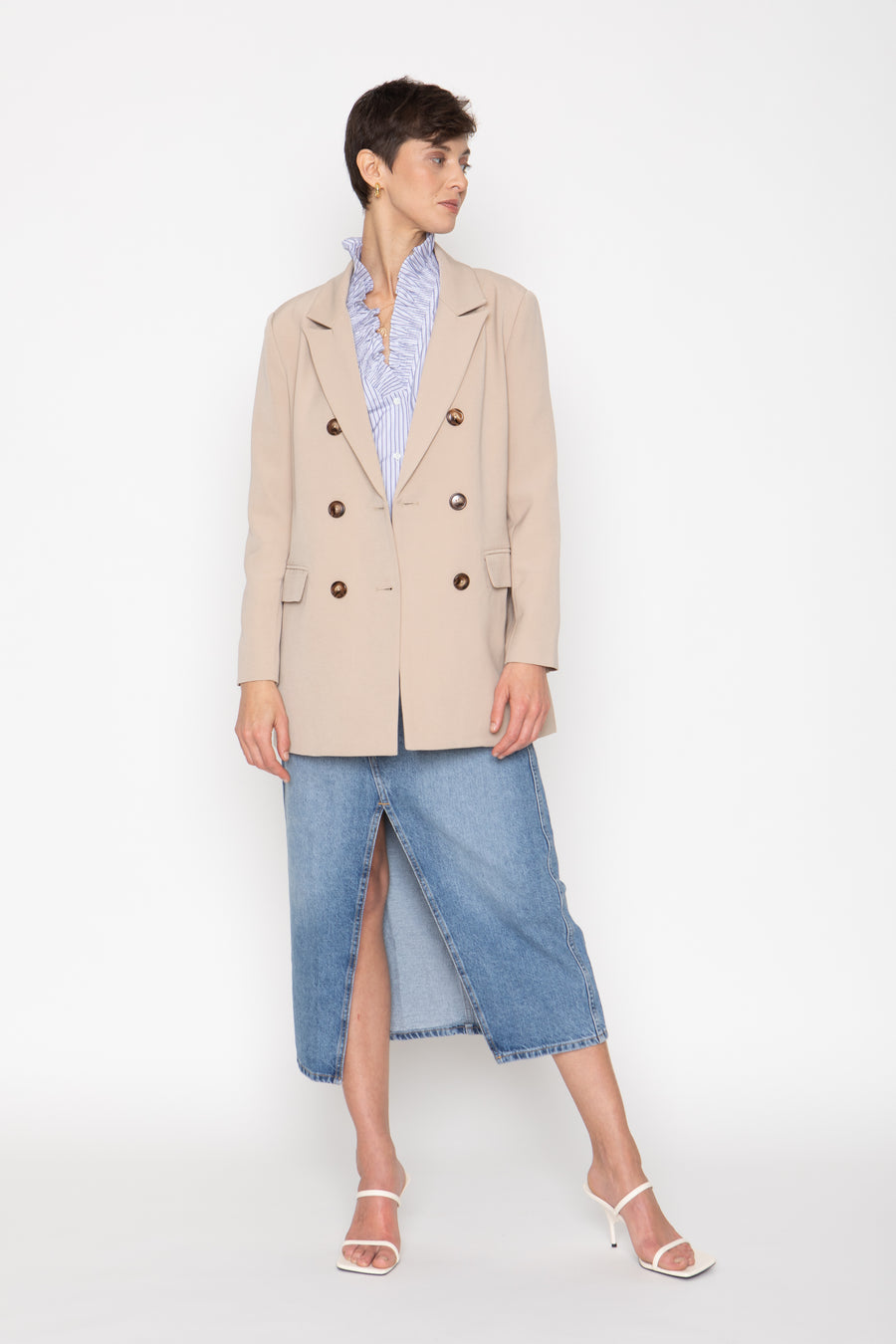 No Srcipt image - Images of 4 of 6 EMORY BLAZER OVERSIZED JACKET DOUBLE BREASTED BEIGE COLOR FLAP POCKETS
