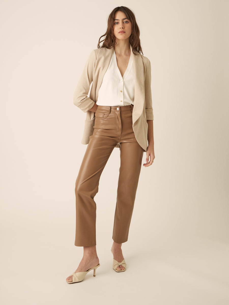 No Srcipt image - Images of 2 of 7 Classic Melanie Shawl Simple Staple Sand Neutral Color Workwear Blazer Jacket Everyday Shawl Front Pockets Best Seller Customer Favorite