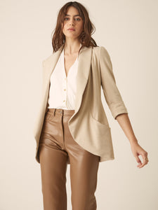 Classic Melanie Shawl Simple Staple Sand Neutral Color Workwear Blazer Jacket Everyday Shawl Front Pockets Best Seller Customer Favorite