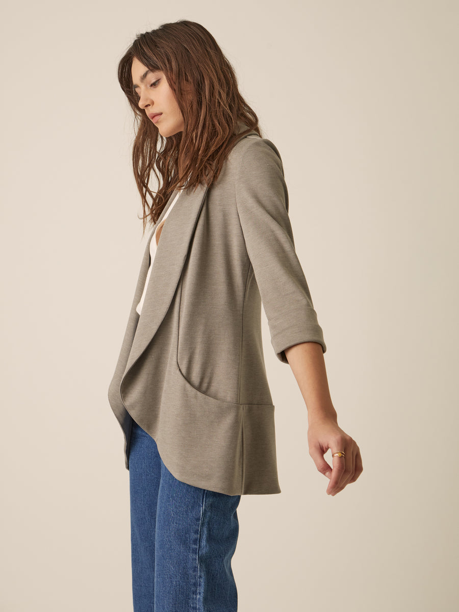 No Srcipt image - Images of 6 of 7 Classic Melanie Shawl Simple Staple Taupe Neutral Color Workwear Blazer Jacket Everyday Shawl Front Pockets Best Seller Customer Favorite