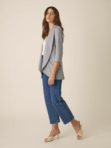 Classic Melanie Shawl Simple Staple Dusty Blue Workwear Blazer Jacket Everyday Shawl Front Pockets Best Seller Customer Favorite Casual Style
