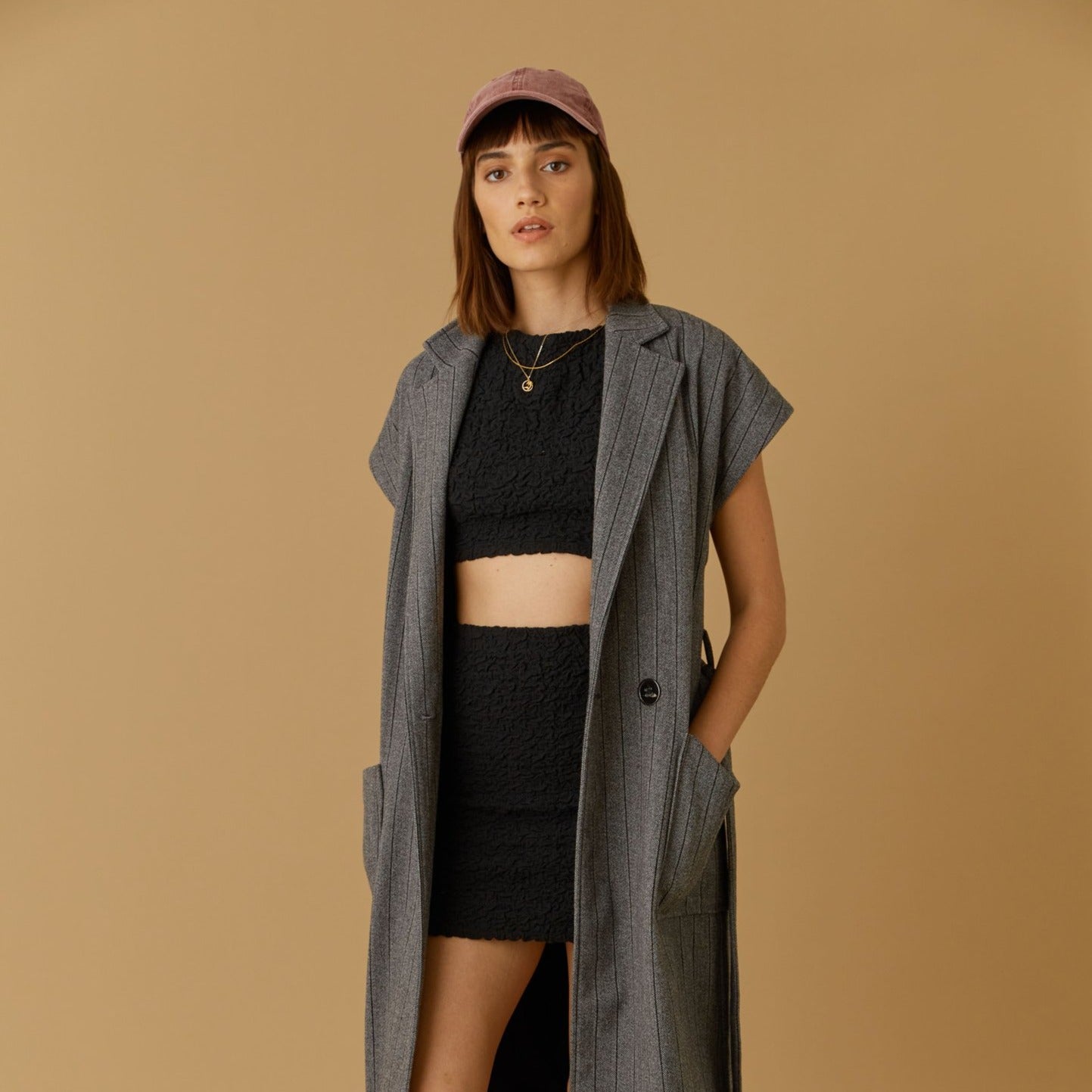 Collared Sleeveless Coat Double Breasted