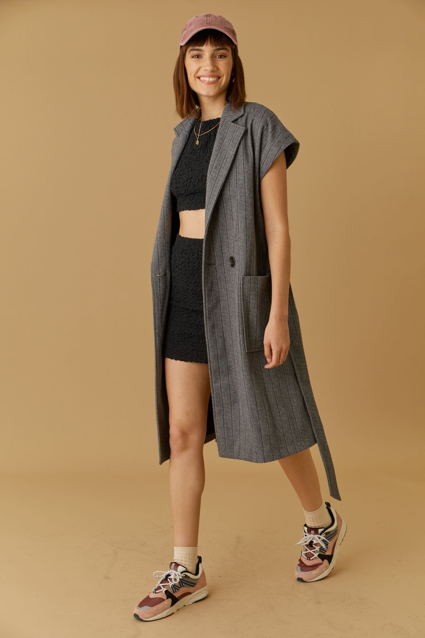 Collared Sleeveless Coat Double Breasted